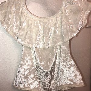 White Velvet Off The Shoulder Bodysuit!